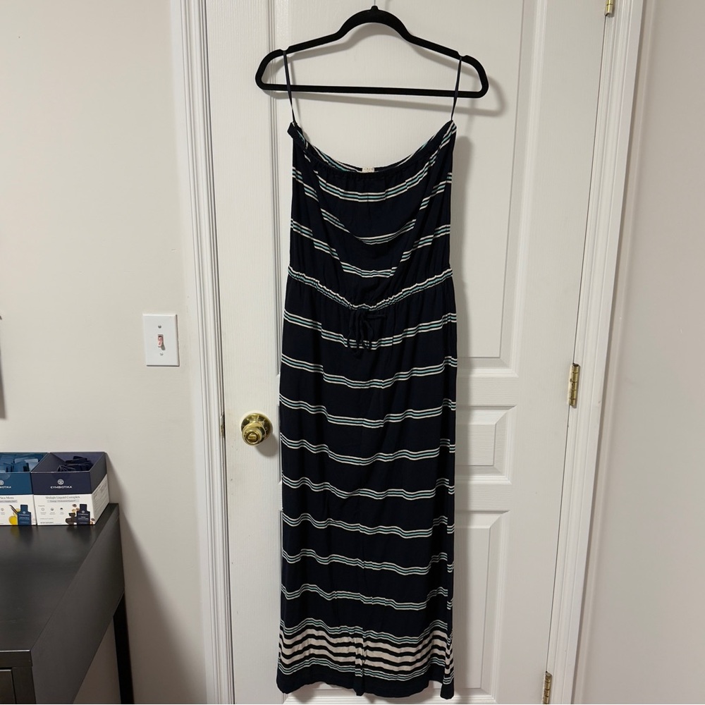J. Crew Striped Navy and Cream Maxi Dress